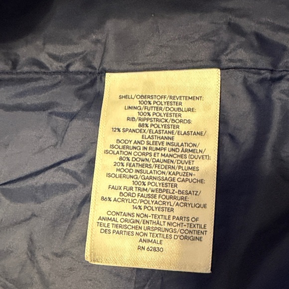 Lands' End Women's Dark Blue Down Puffer Coat with Faux Fur Trim, 2X. - Picture 6 of 9